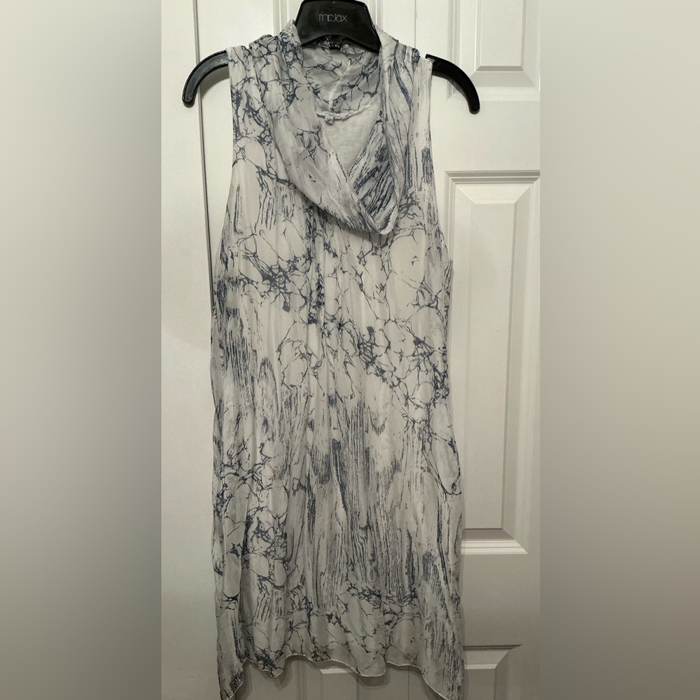Vanessa Zani White and Blue Marble Print Dress